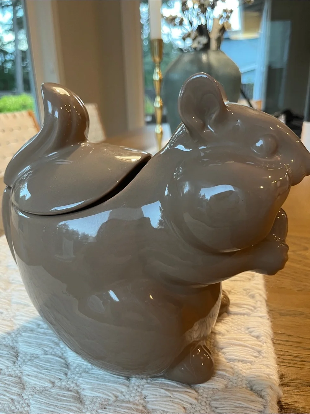 NWT Threshold Glossy Taupe Ceramic Squirrel Cookie Jar
